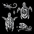 Turtle and Lizards. Polynesian tattoo style Royalty Free Stock Photo