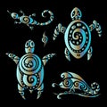 Turtle and Lizards. Polynesian tattoo style