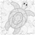 Turtle in ocean waves, zentangle style. Royalty Free Stock Photo