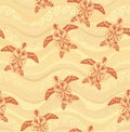 Turtle Ornament on the background of the sea waves. Mehndi style Royalty Free Stock Photo