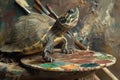 The turtle with a painter\'s palette Royalty Free Stock Photo