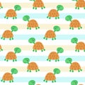 Turtle pattern. Cute cartoon characters, repeating pattern. Vector background for baby design. Colored stripes. Sand and Royalty Free Stock Photo
