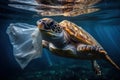 Turtle plastic bag life. Generate Ai