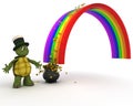 Turtle with pot of gold at the end of the rainbow Royalty Free Stock Photo