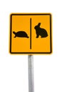 Turtle and rabbit sign with pole isolated on a white background Royalty Free Stock Photo