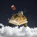 Turtle reads book in the clouds Royalty Free Stock Photo