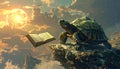 Turtle on rock with open book Royalty Free Stock Photo