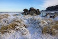 Oregon Coast, Turtle rock with snow.