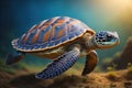 Turtle on the sand. Vintage style. generative ai