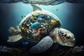 Turtle shell made of plastic waste, representing ocean pollution