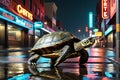 turtle showcasing incredible speed on an urban thoroughfare, bustling with nocturnal activity, background blur