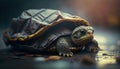 A turtle sleeps among the piles of plastic waste and the rain. concept of saving the world. Generative AI