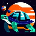 Turtle in space. Vector illustration in flat cartoon style. Isolated on a dark background. generative AI