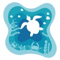turtle swiming sealife paper art Royalty Free Stock Photo