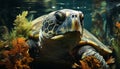 Turtle swimming, nature beauty underwater, close up, multi colored generated by AI