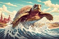 A turtle is swimming in the ocean. Royalty Free Stock Photo