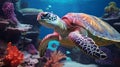 Colorful Turtle In Ocean: Zbrush Style With Realistic Rendering
