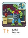 Turtle teacher. Animals profession ABC. Alphabet T