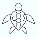 Turtle thin line icon. Ocean or sea kareta tortoise illustration isolated on white. Marine turtle-shell animal outline