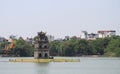 Turtle Tower in center of the Hoan Kiem lake Royalty Free Stock Photo