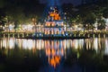 Turtle Tower on the Hoan Kiem Lake in the night scenery. Hanoi, Vietnam Royalty Free Stock Photo