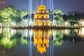 Turtle tower at night in Hoan Kiem lake in Hanoi, Vietnam Royalty Free Stock Photo