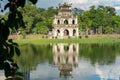 Turtle Tower Thap Rua in Hoan Kiem lake Sword lake, Ho Guom in Hanoi, Vietnam.