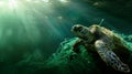 The turtle trapped in net.AI generated image Royalty Free Stock Photo