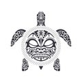 Turtle in Tribal Polynesian tattoo style. Turtle shell mask. Maori and Polynesian culture pattern. Isolated. Vector
