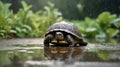 A Lone Turtle in the Rain: Peaceful Nature Photography Royalty Free Stock Photo