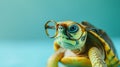 Turtle wearing glasses. Cute little green turtle with glasses in front background. AI Generative Royalty Free Stock Photo