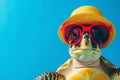 A turtle wearing glasses and a hat is relaxing on a tropical beach Royalty Free Stock Photo