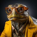 turtle in yellow jacket AI generated Royalty Free Stock Photo