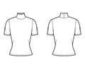 Turtleneck Jersey Sweater Technical Fashion Illustration With Short Sleeves, Close-fitting Shape.