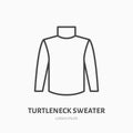 Turtleneck sweater flat line icon. Cold weather apparel store sign. Thin linear logo for clothing shop