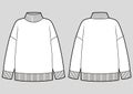 Turtleneck sweater vector template. Front and back view