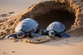 turtles laying eggs in the sand