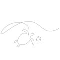 Turtles line drawing on ocean, vector illustration Royalty Free Stock Photo