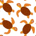 Turtles pattern on white. Underwater animals kids pattern in hand drawn style, nursery background