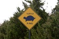 Turtles on the road, warning sign on the road