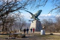 turul bird in Tatabanya Hungary with tourist people