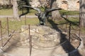Turul, the bronze eagle statue in the courtyard of the Medieval Uzhhorod Castle, Ungvar, in Ukraine Royalty Free Stock Photo