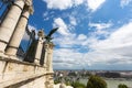 Turul Eagle Statue on Castle hill with view of Szechenyi Chain suspension bridge, Budapest, Hungary Royalty Free Stock Photo