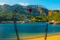 TURUNCH, MARMARIS, TURKEY: Decorative arch with the inscription We love Turunch on the beach.