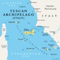 Tuscan Archipelago, Italian island chain between Corsica and Tuscany, political map