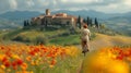 Tuscan Dreams: Woman Overlooking Fields on a Vintage Bike