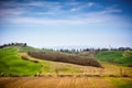 Tuscan hill with row of cypress trees and farmhouse. Tuscan landscape. Italy Royalty Free Stock Photo