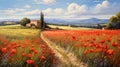 Tuscan Landscape With Italian Poppies - Patrick Brown Style Wallpaper
