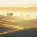 Tuscan rolling hills with cypresses and oak trees, generative AI illustration Royalty Free Stock Photo