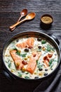 Tuscan salmon with cream sauce on a black dish Royalty Free Stock Photo